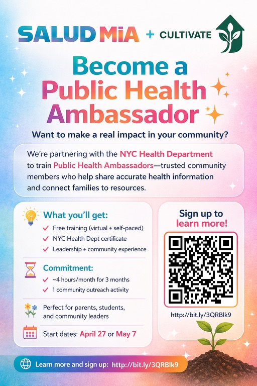 Salud Mía + Cultivate Public Health Ambassador Flyer
